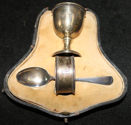 Silver egg cup and spoon
